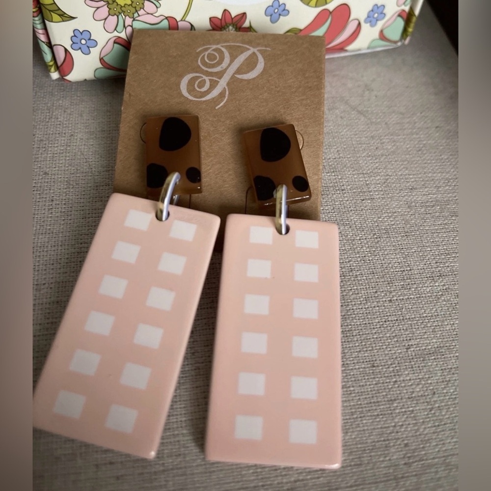 Plunder Design Jewelry Fran Leopard Pink Acrylic Rectangle Drop Dangle Earrings